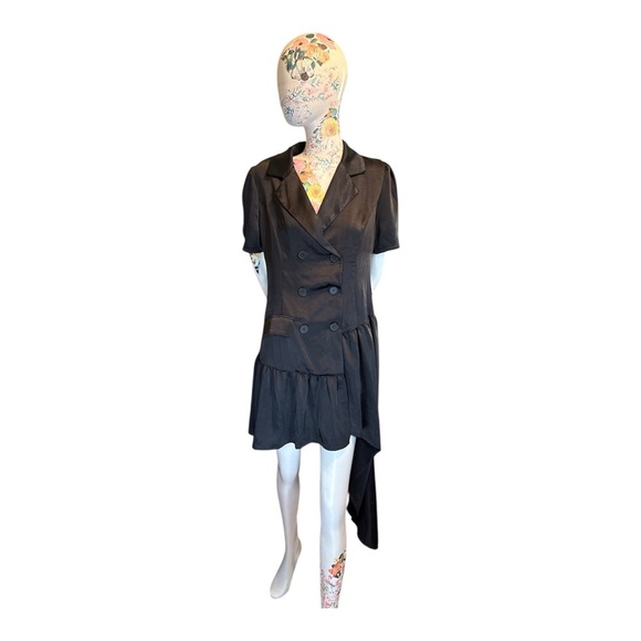 Black Asymmetrical Wrap Dress with Notched Collar - Picture 4 of 8